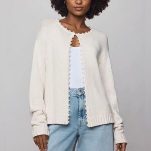 Splendid Emmy Pearl Cardigan NWT Cream Soft Cashblend Embellished Open Front M